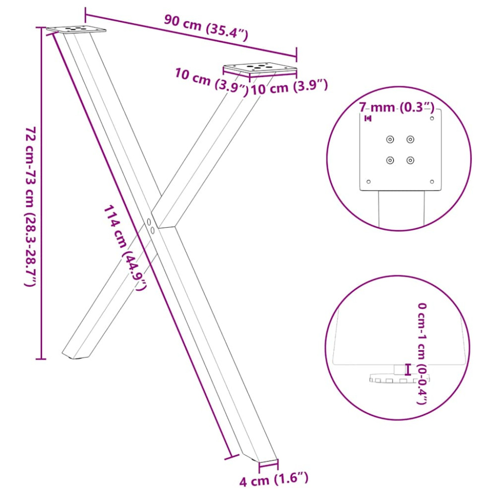 Produktbild för Matbordsben X-formade 2 st naturstål 90x(72-73) cm stål