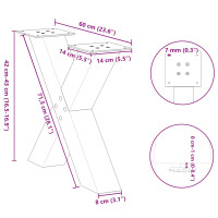 Produktbild för Soffbordsben X-formade 2 st naturstål 60x(42-43) cm stål