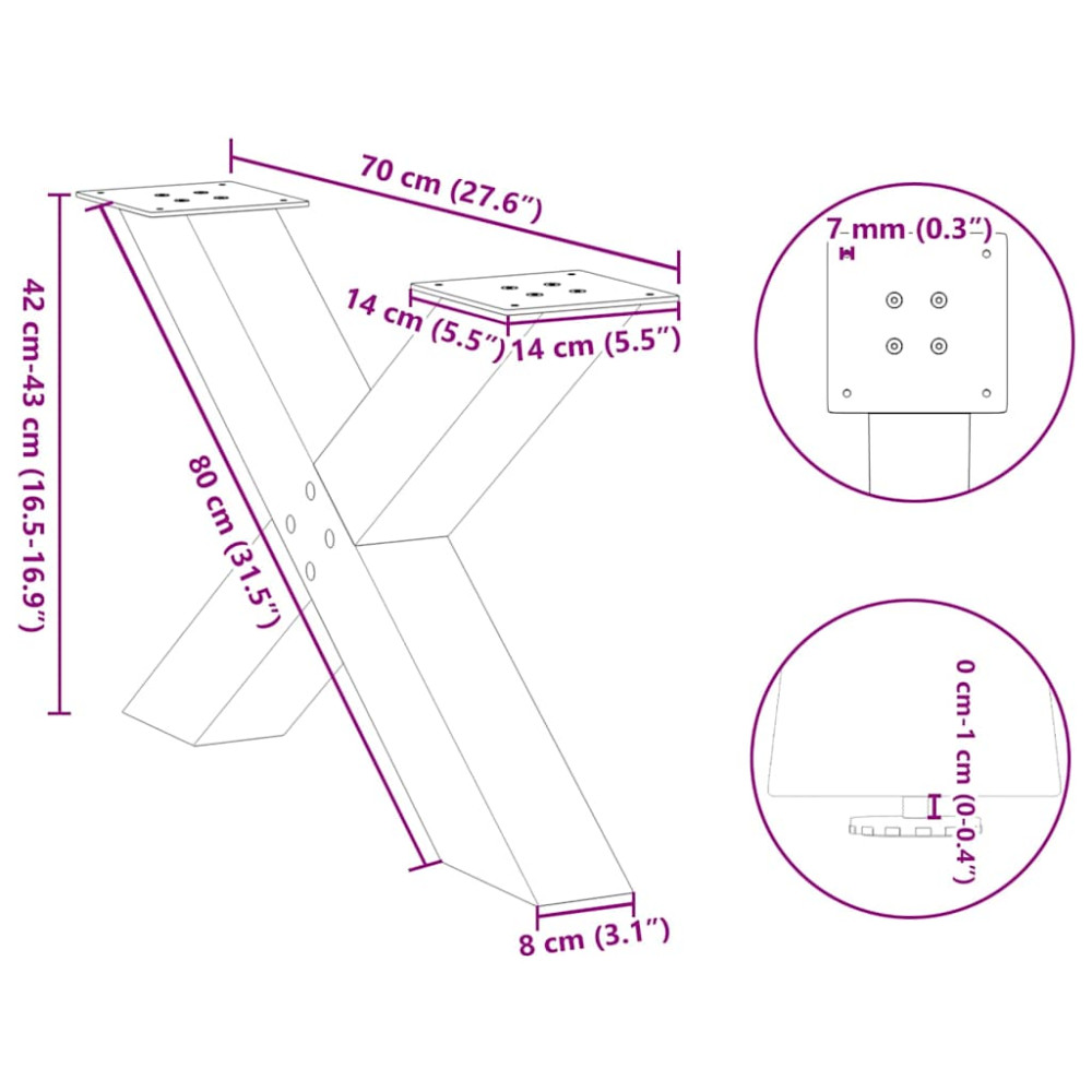 Produktbild för Soffbordsben X-formade 2 st naturstål 70x(42-43) cm stål