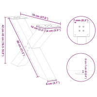 Produktbild för Soffbordsben X-formade 2 st naturstål 70x(42-43) cm stål