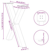 Produktbild för Matbordsben X-formade 2 st naturstål 70x(72-73) cm stål