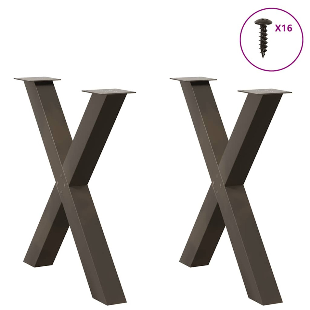 Produktbild för Matbordsben X-formade 2 st naturstål 80x(72-73) cm stål