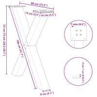 Produktbild för Matbordsben X-formade 2 st naturstål 80x(72-73) cm stål