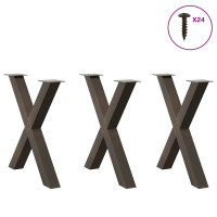 Produktbild för Matbordsben X-formade 3 st naturstål 70x(72-73) cm stål
