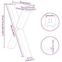 Produktbild för Matbordsben X-formade 3 st naturstål 70x(72-73) cm stål