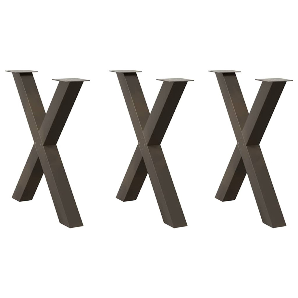 Produktbild för Matbordsben X-formade 3 st naturstål 80x(72-73) cm stål