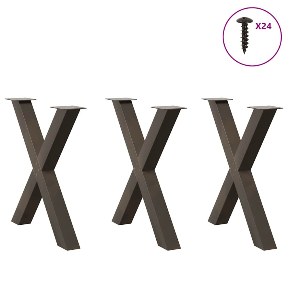Produktbild för Matbordsben X-formade 3 st naturstål 80x(72-73) cm stål