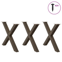 Produktbild för Matbordsben X-formade 3 st naturstål 90x(72-73) cm stål