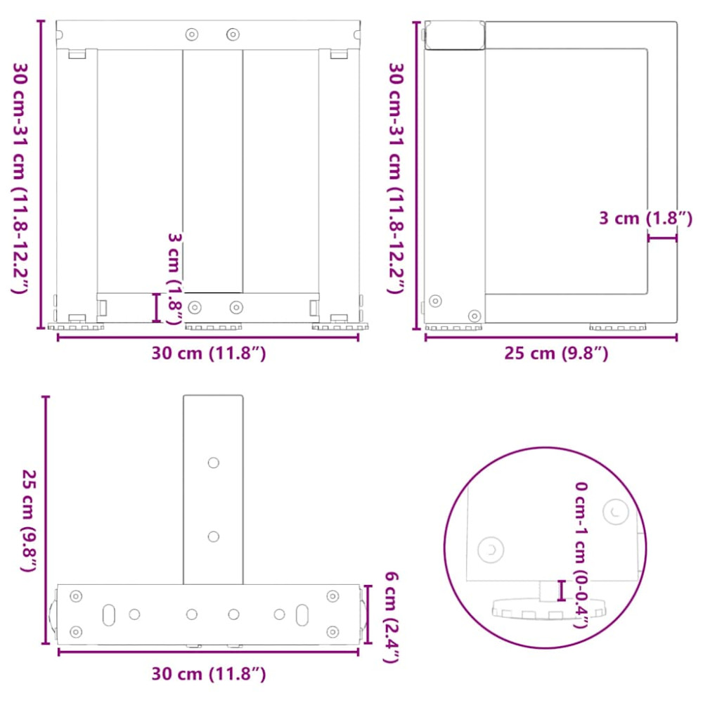 Produktbild för Soffbordsben T-formade 2 st svarta 30x25x(30-31) cm stål