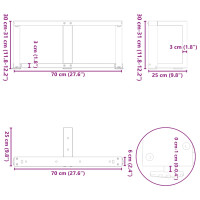 Produktbild för Soffbordsben T-formade 2 st svarta 70x25x(30-31) cm stål