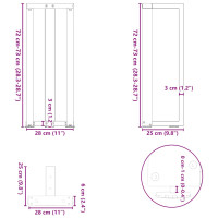 Produktbild för Konsolbordsben T-formade 2 st svarta 25x28x(72-73) cm stål