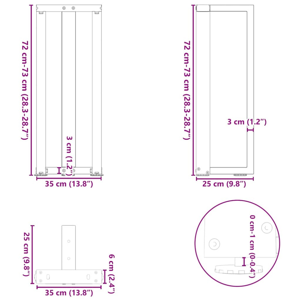 Produktbild för Konsolbordsben T-formade 2 st svarta 38x25x(72-73) cm stål