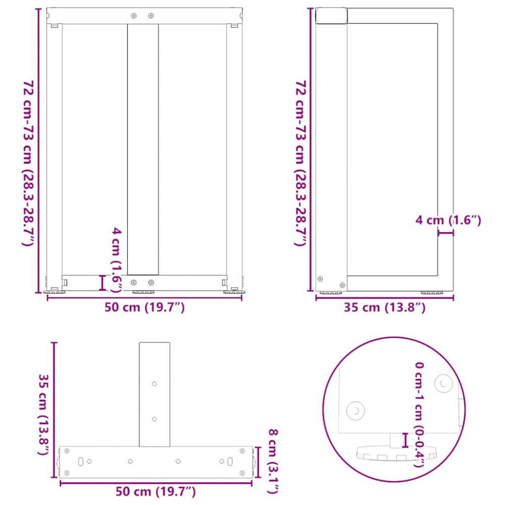 Produktbild för Matbordsben T-formade 2 st svarta 50x35x(72-73) cm stål