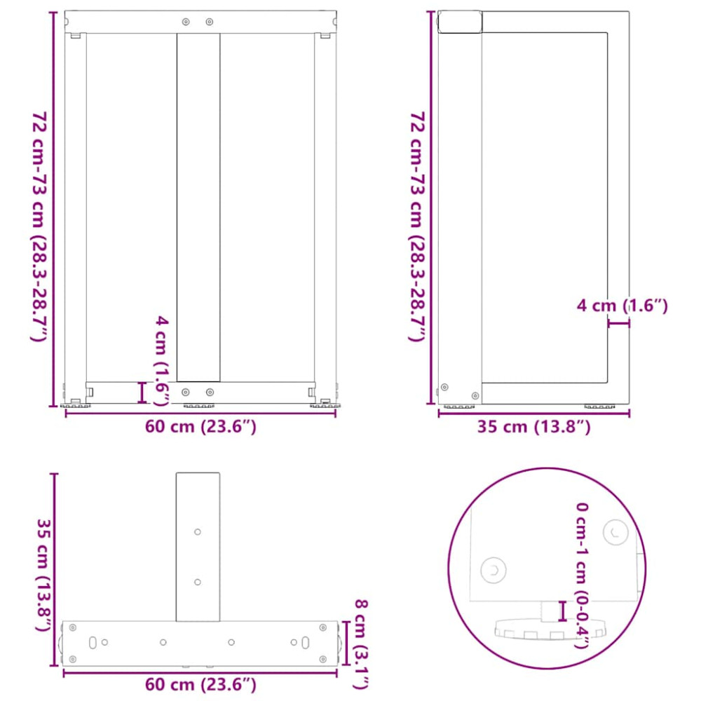 Produktbild för Matbordsben T-formade 2 st svarta 60x35x(72-73) cm stål