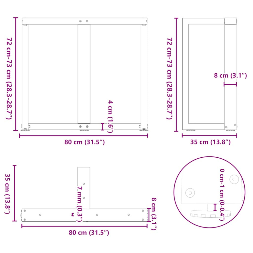 Produktbild för Matbordsben T-formade 2 st svarta 80x35x(72-73) cm stål