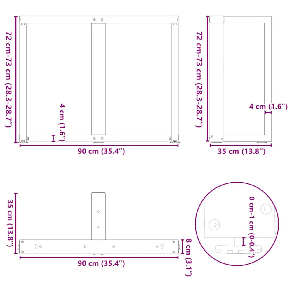 Produktbild för Matbordsben T-formade 2 st svarta 90x35x(72-73) cm stål