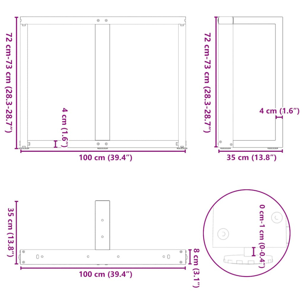Produktbild för Matbordsben T-formade 2 st svarta 100x35x(72-73) cm stål