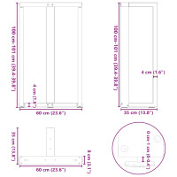 Produktbild för Barbordsben T-formade 2 st svarta 60x35x(100-101) cm stål