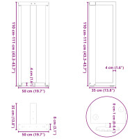 Produktbild för Barbordsben T-formade 2 st svarta 50x35x(110-111) cm stål