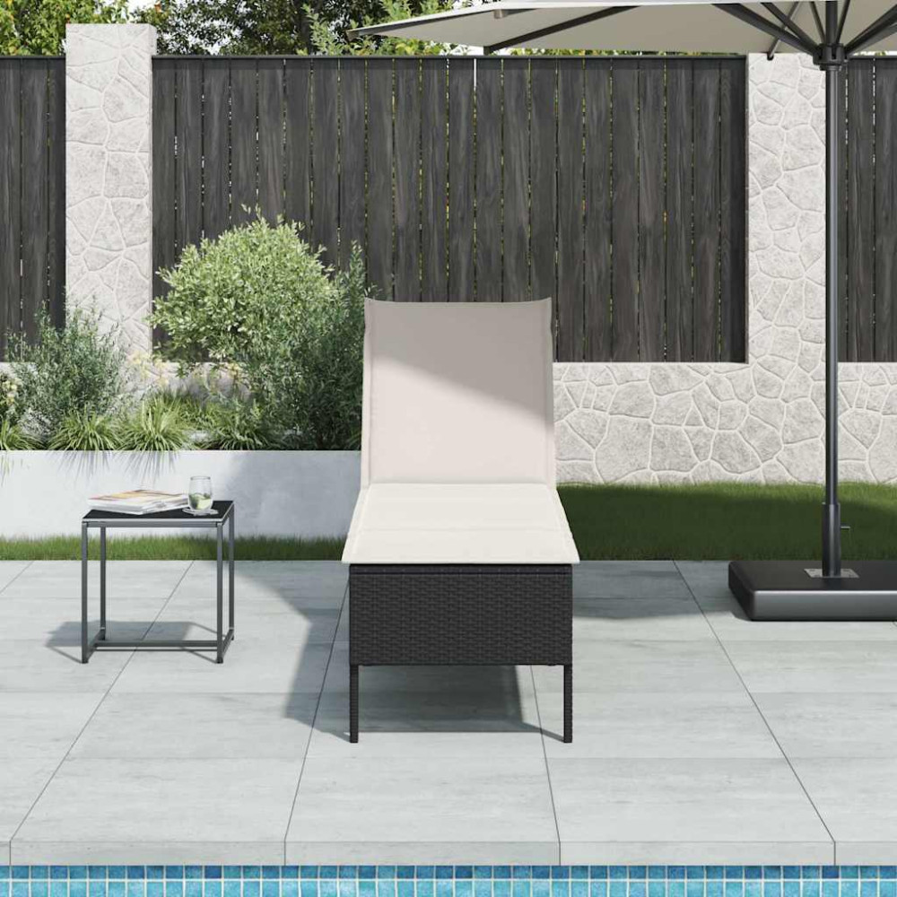 Produktbild för Solstol med dyna svart 55x200x44cm konstrotting