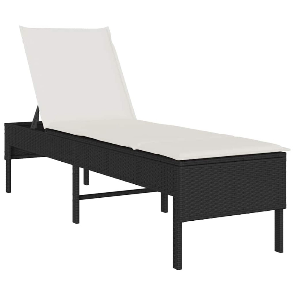 Produktbild för Solstol med dyna svart 55x200x44cm konstrotting