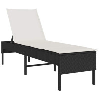 Produktbild för Solstol med dyna svart 55x200x44cm konstrotting