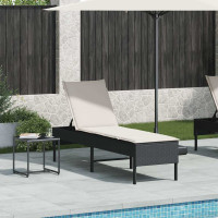Produktbild för Solstol med dyna svart 55x200x44cm konstrotting
