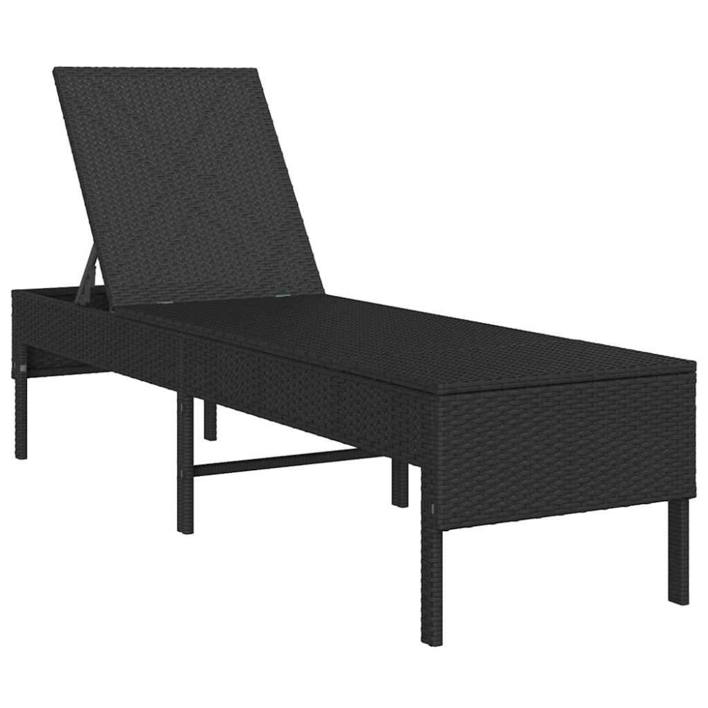 Produktbild för Solstol med dyna svart 55x200x44cm konstrotting