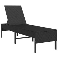 Produktbild för Solstol med dyna svart 55x200x44cm konstrotting