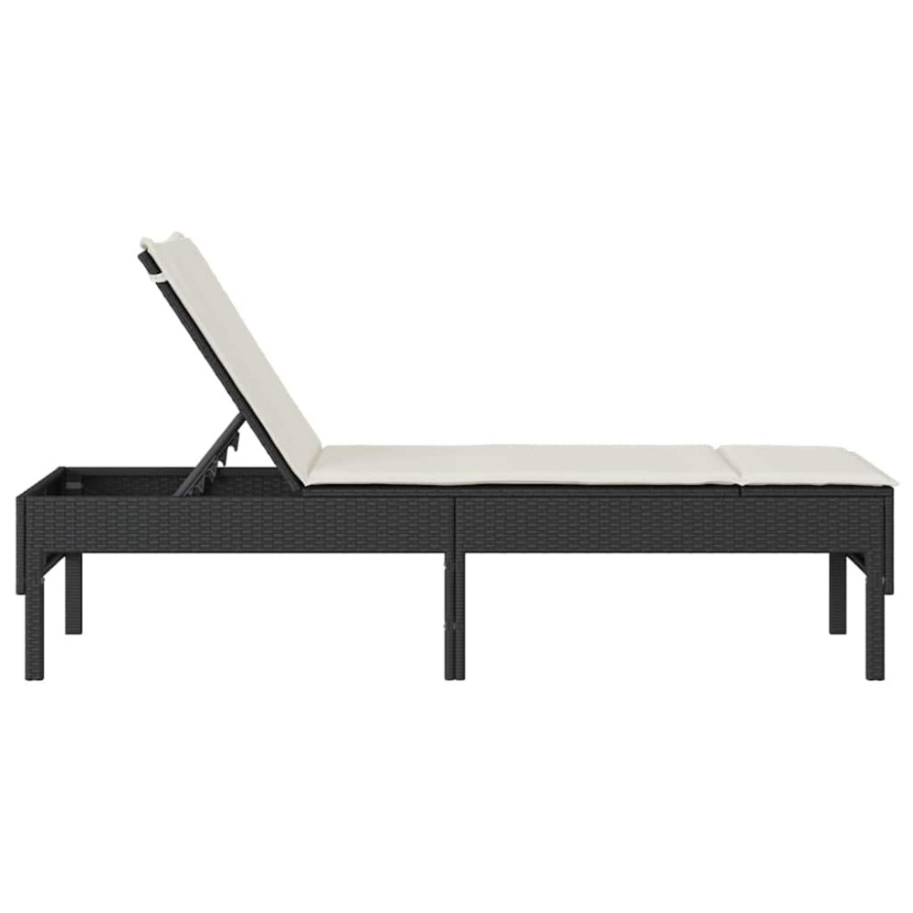 Produktbild för Solstol med dyna svart 55x200x44cm konstrotting