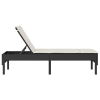 Produktbild för Solstol med dyna svart 55x200x44cm konstrotting