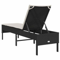 Produktbild för Solstol med dyna svart 55x200x44cm konstrotting