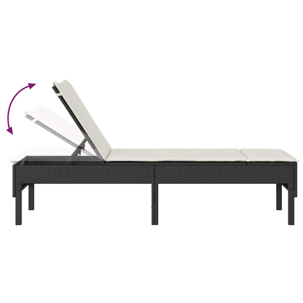 Produktbild för Solstol med dyna svart 55x200x44cm konstrotting