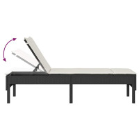 Produktbild för Solstol med dyna svart 55x200x44cm konstrotting