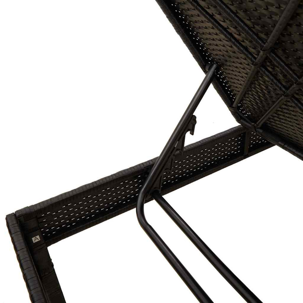 Produktbild för Solstol med dyna svart 55x200x44cm konstrotting