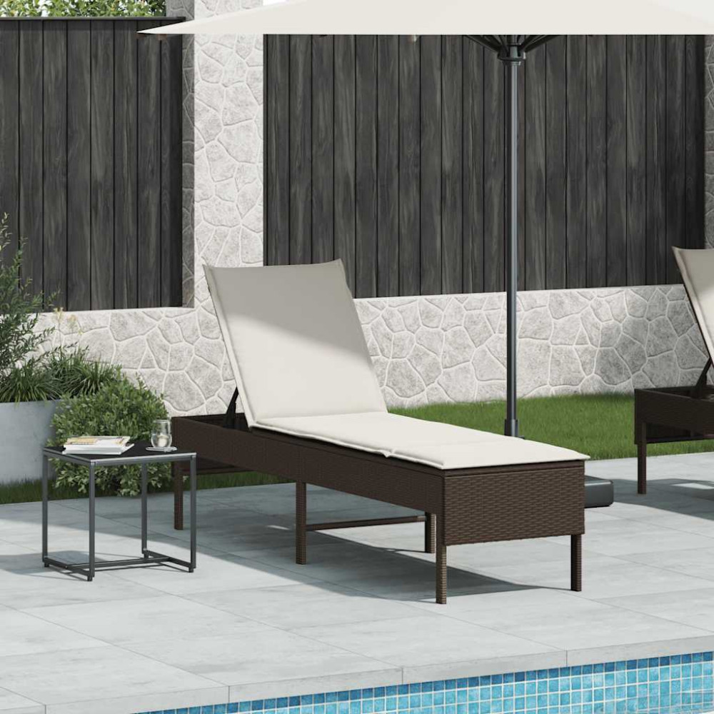 Produktbild för Solstol med dyna brun 55x200x44cm konstrotting
