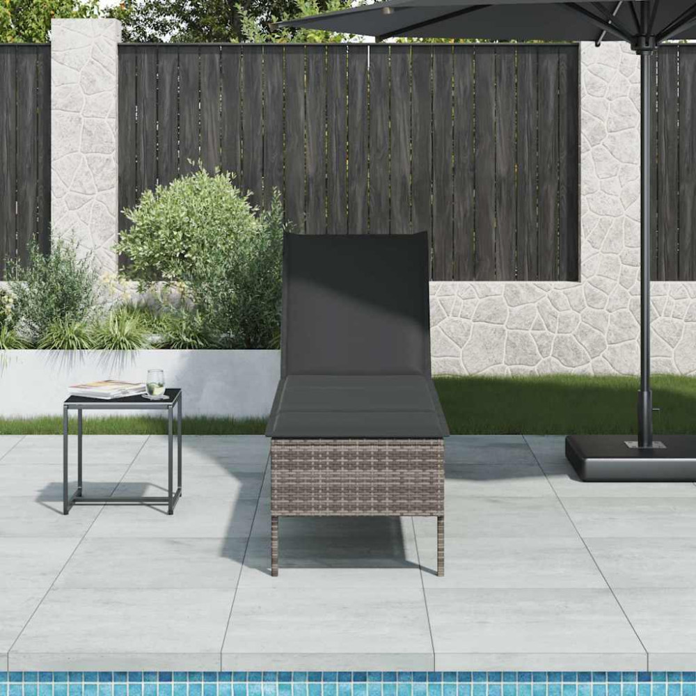 Produktbild för Solstol med dyna grå 55x200x44cm konstrotting
