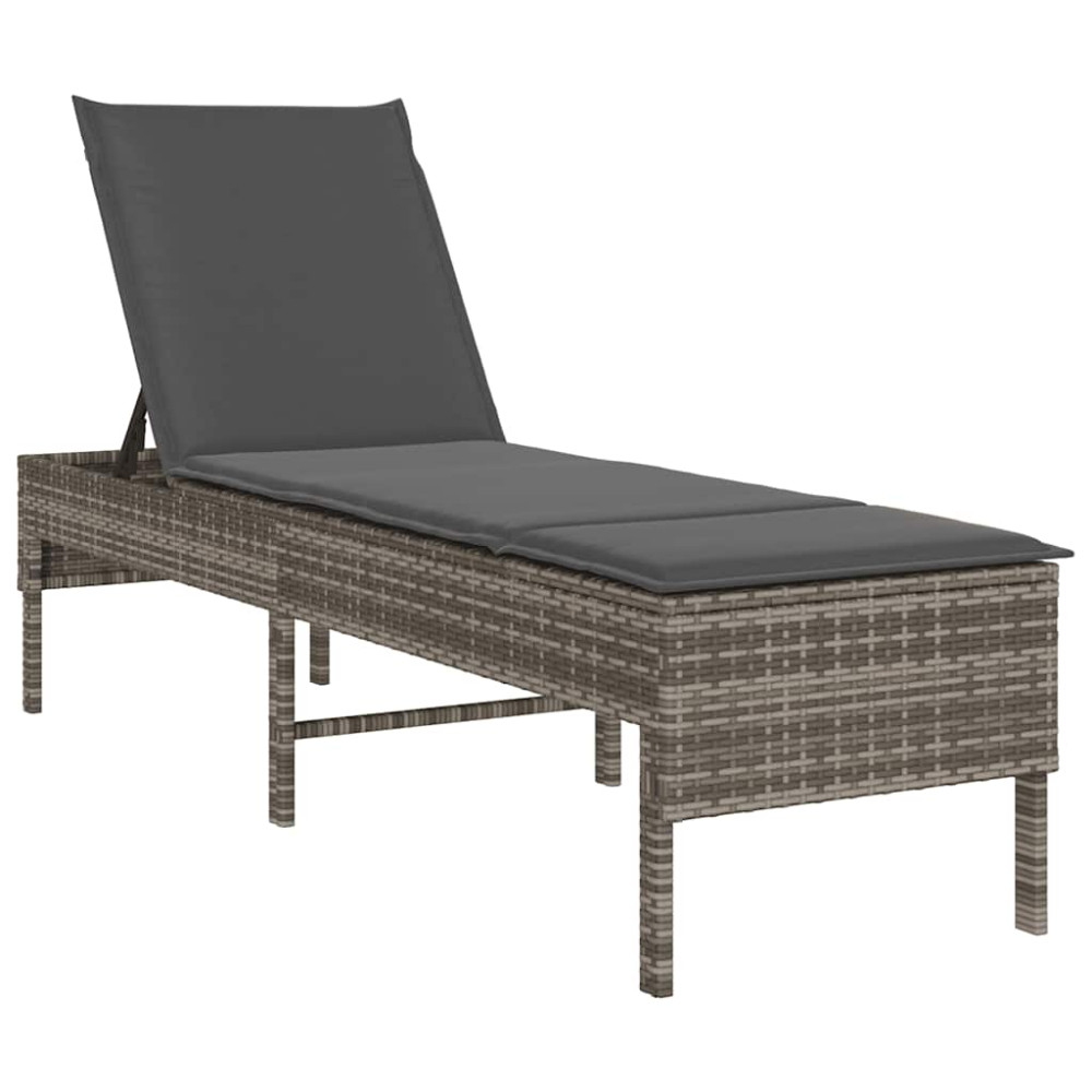 Produktbild för Solstol med dyna grå 55x200x44cm konstrotting