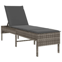 Produktbild för Solstol med dyna grå 55x200x44cm konstrotting