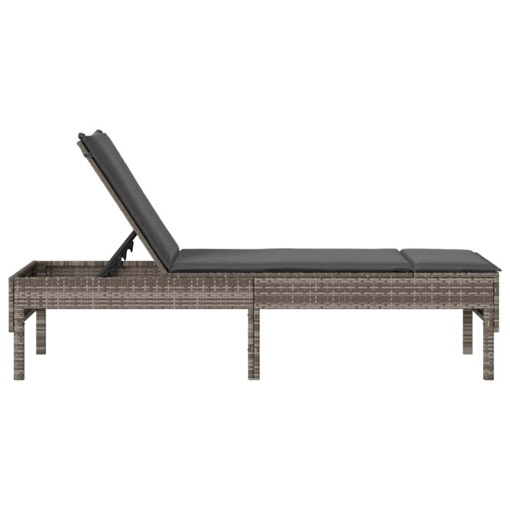 Produktbild för Solstol med dyna grå 55x200x44cm konstrotting