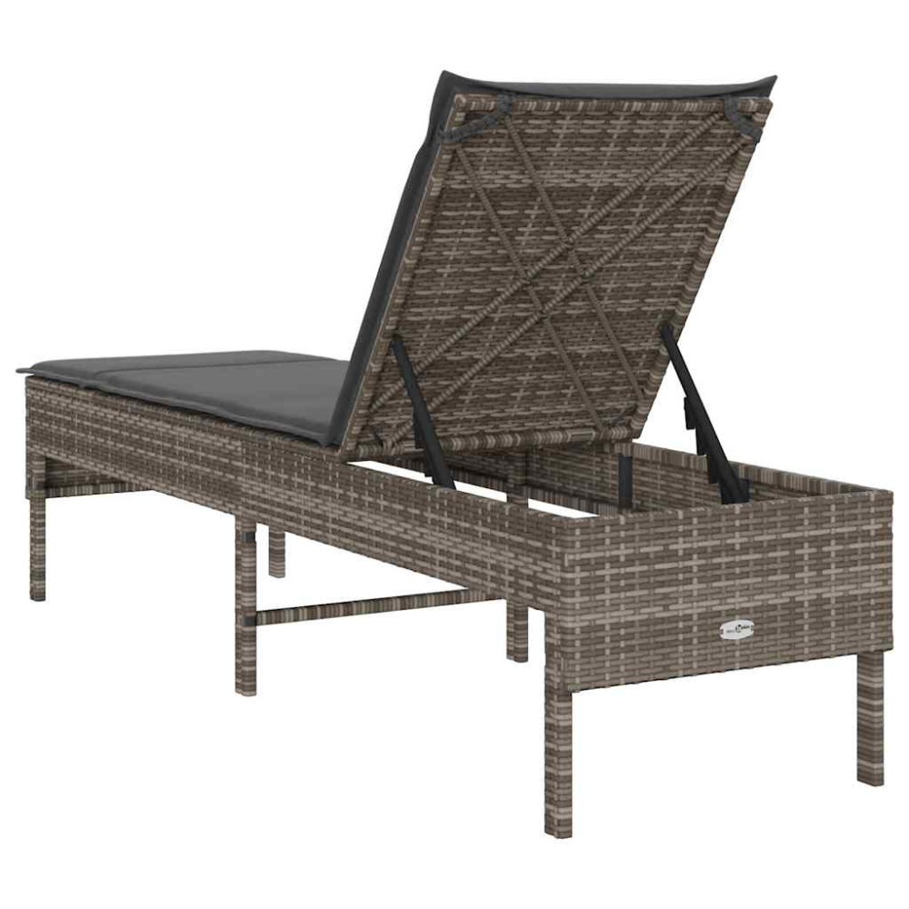 Produktbild för Solstol med dyna grå 55x200x44cm konstrotting