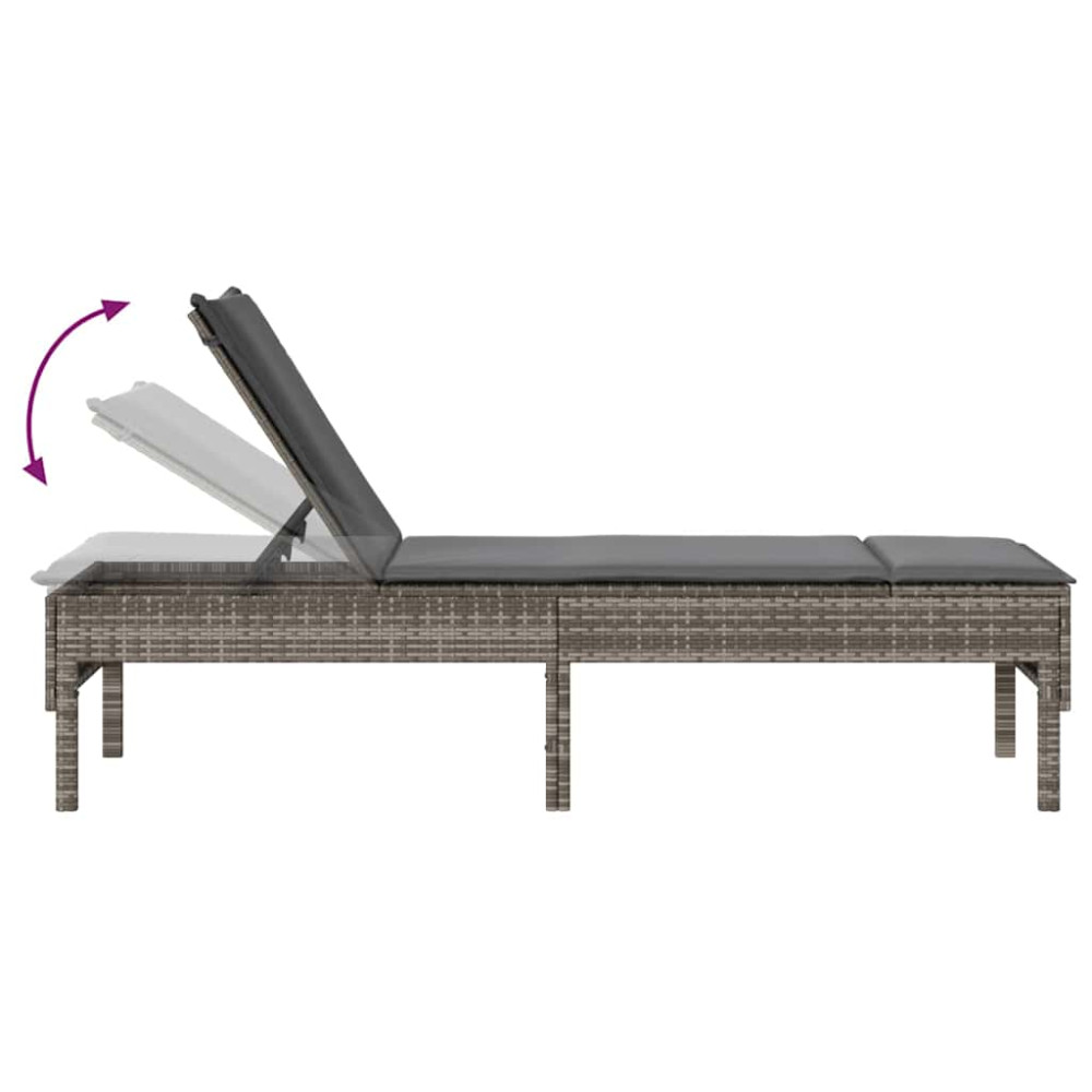 Produktbild för Solstol med dyna grå 55x200x44cm konstrotting