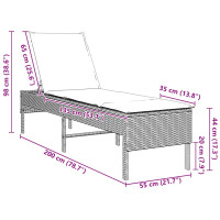 Produktbild för Solstol med dyna grå 55x200x44cm konstrotting