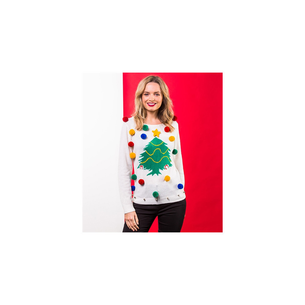 Produktbild för Women's Christmas tree jumper White