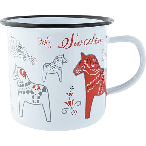 Nordic Souvenir Emaljmugg Dalahäst Kurbits vit, 35cl
