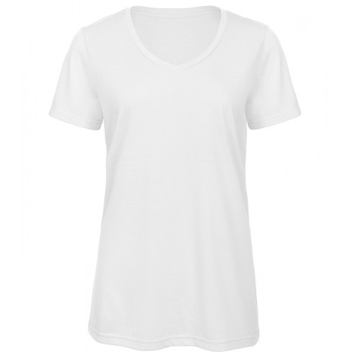 B and C Collection Women's Triblend V-neck Tee White