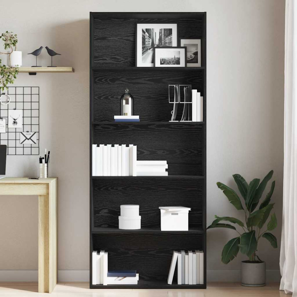 Produktbild för Bokhylla svart ek 80x30x189 cm konstruerat trä