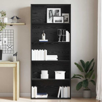 Produktbild för Bokhylla svart ek 80x30x189 cm konstruerat trä