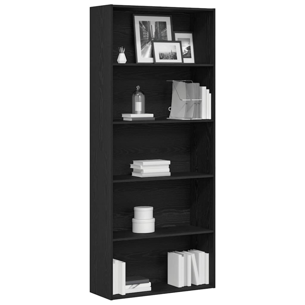 Produktbild för Bokhylla svart ek 80x30x189 cm konstruerat trä