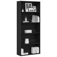 Produktbild för Bokhylla svart ek 80x30x189 cm konstruerat trä